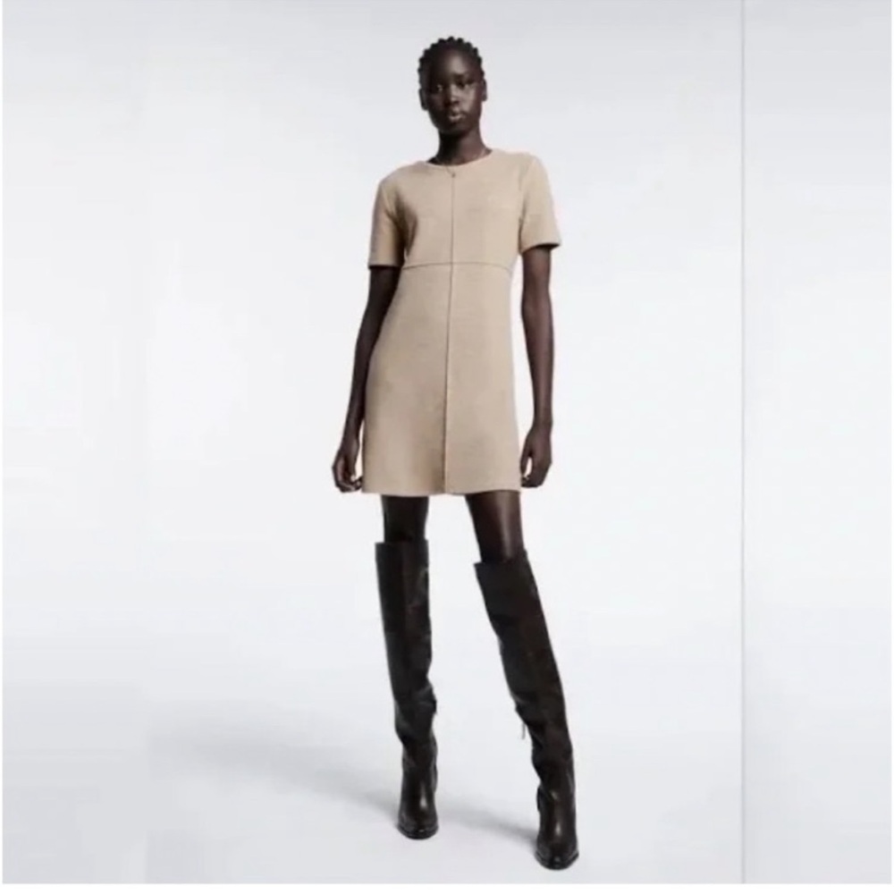 Zara Beige Short Sleeve Mini Dress